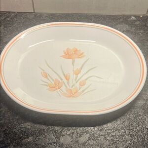 Peach Floral Oval Serving Platter by Corelle. Corningware. Exc condition